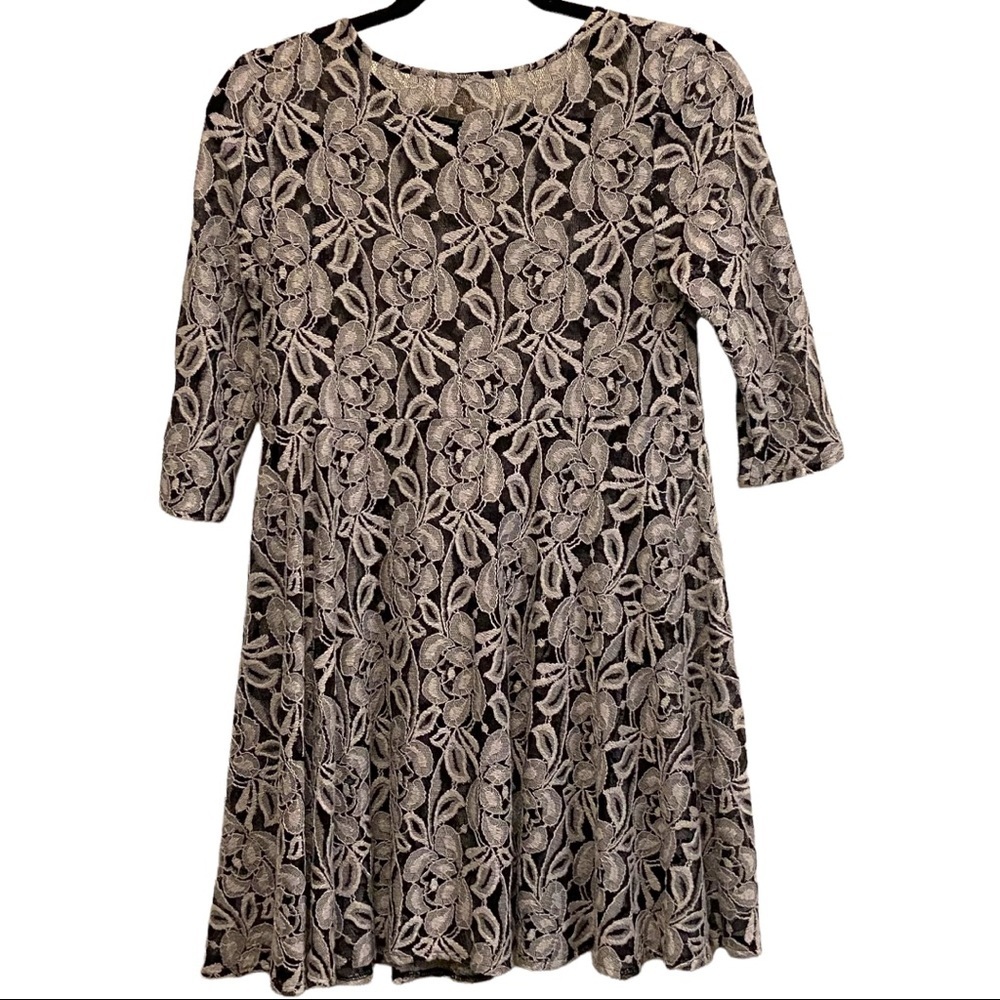 Free People Black Gray Floral Lace Sheer Three-quarter Sleeve Feminine Dress - Picture 4 of 6